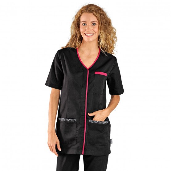NOIR/WAX - Tunique professionnelle de travail à manches courtes femme auxiliaire de vie médical aide a domicile infirmier