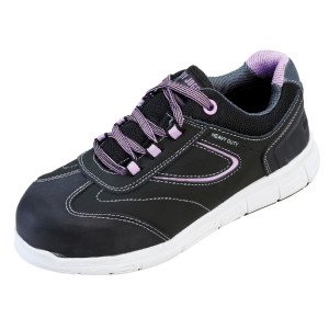 NOIR/LILAS - Basket de sécurité S3 professionnelle de travail noire en cuir ISO EN 20345 S3 femme artisan menage chantier entret