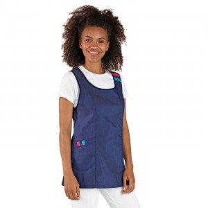 DENIM/FUCHSIA - Chasuble tablier blouse professionnel 65% Polyester/Coton pour les coloris Papaye / Wax et Ciel / Africa et fibr