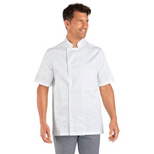 BLANC - Veste de cuisine manches courtes professionnelle de travail à manches courtes 100% coton mixte cuisine serveur restauran