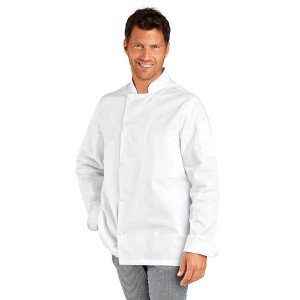 BLANC - Veste de cuisine professionnelle de travail à manches longues 100% coton mixte serveur restaurant cuisine restauration