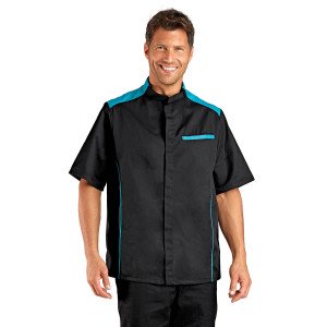 NOIR/ATOLL - Veste de cuisine manches courtes professionnelle de travail à manches courtes homme hôtel serveur restauration rest