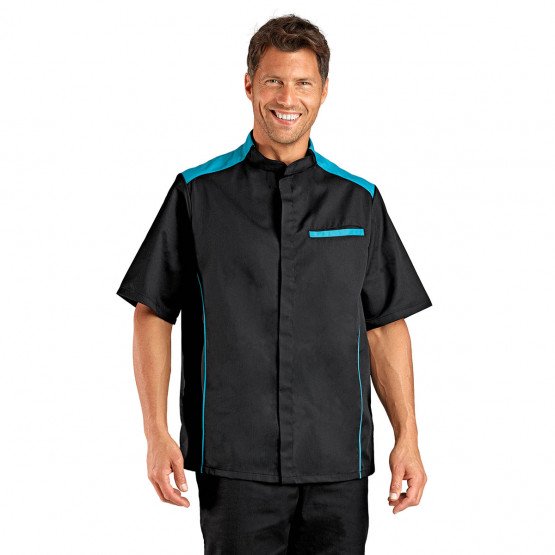NOIR/ATOLL - Veste de cuisine manches courtes professionnelle de travail à manches courtes homme restauration cuisine hôtel serv
