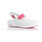 BLANC/FUCHSIA - Sabot professionnel de travail blanc noir en cuir ISO EN 20347 femme aide a domicile infirmier auxiliaire de vie