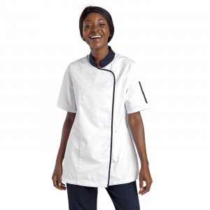 BLANC/NOIR - Veste de cuisine manches courtes professionnelle de travail à manches courtes femme hôtel serveur cuisine restauran