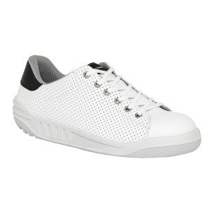 BLANC - Tennis de sécurité S1P professionnelle de travail blanche noire en cuir EN ISO 20345 S1P mixte chantier menage artisan e