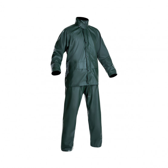 VERT - Ensemble de pluie professionnel de travail Support de maille polyester enduit PU avec coutures thermo-soudées EN ISO 1368