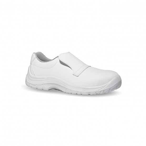 Chaussure de cuisine de sécurité S1 professionnelle de travail blanche en  cuir ISO EN 20345 SB femme restaurant serveur hôtel, CH609