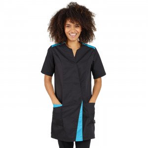 NOIR/ATOLL - Blouse professionnelle de travail à manches courtes femme aide a domicile médical auxiliaire de vie infirmier