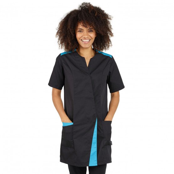 NOIR/ATOLL - Blouse professionnelle de travail à manches courtes femme médical aide a domicile infirmier auxiliaire de vie