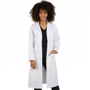 BLANC - Blouse professionnelle de travail blanche à manches longues 100% coton femme foyer infirmier internat médical