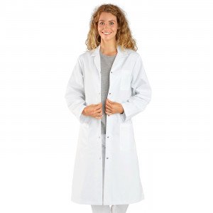 BLANC - Blouse professionnelle de travail blanche à manches longues femme cuisine médical hôtel infirmier