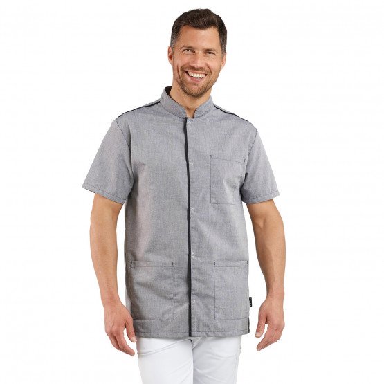 CHAMBRAY/NOIR - Blouse professionnelle de travail à manches courtes homme aide a domicile médical auxiliaire de vie infirmier
