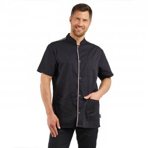 NOIR/ZINC - Blouse professionnelle de travail à manches courtes homme aide a domicile médical auxiliaire de vie infirmier
