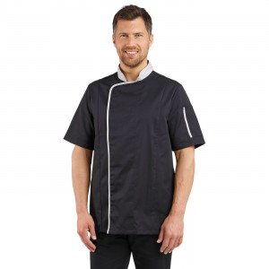 NOIR/PERLE - Veste de cuisine manches courtes professionnelle de travail à manches courtes homme restauration hôtel restaurant s