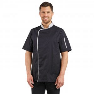 NOIR/PERLE - Veste de cuisine manches courtes professionnelle de travail à manches courtes homme restauration restaurant serveur