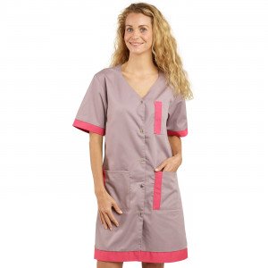ZINC/FUCHSIA - Blouse professionnelle de travail à manches courtes femme foyer menage internat entretien
