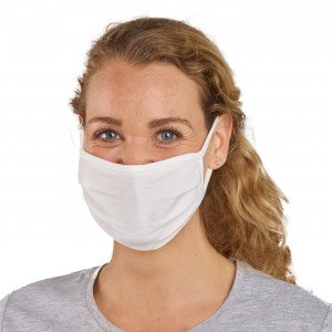 BLANC - Masque tissu lavable professionnel de travail Jersey 57% coton / 38% polyester / 5% élasthanne UNS1 Catégorie 1 - Masque