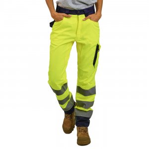 JAUNE/MARINE - Pantalon haute visibilité professionnel de travail mixte transport artisan manutention chantier