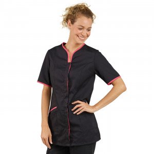 NOIR/FUCHSIA - Tunique professionnelle de travail blanche à manches courtes femme auxiliaire de vie médical aide a domicile infi