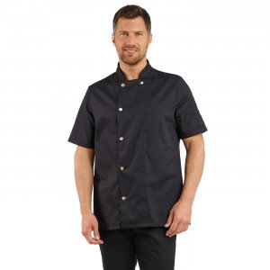 NOIR - Veste de cuisine manches courtes professionnelle de travail à manches courtes mixte serveur restauration hôtel cuisine