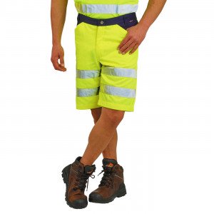 JAUNE/MARINE - Short Haute visibilité professionnel de travail homme manutention artisan logistique chantier