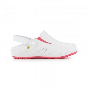 BLANC/FUCHSIA - Sabot professionnel de travail blanc ISO EN 20347 femme aide a domicile infirmier auxiliaire de vie médical