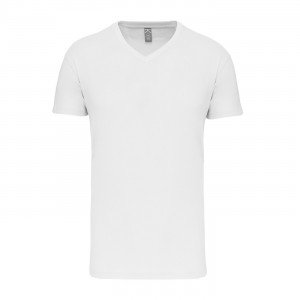 BLANC - Tee-shirt professionnel de travail à manches courtes BIO 100% coton homme aide a domicile médical auxiliaire de vie infi