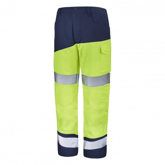 JAUNE/MARINE - Pantalon haute visibilité professionnel de travail homme transport chantier logistique artisan