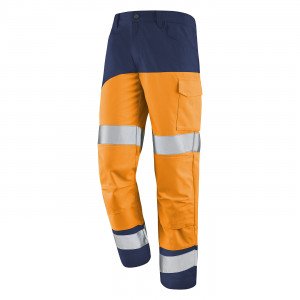 ORANGE/MARINE - Pantalon haute visibilité professionnel de travail homme manutention chantier transport artisan