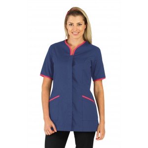 PRUNILLE/FLEURS - Tunique professionnelle de travail blanche à manches courtes femme - PROMO aide a domicile médical auxiliaire