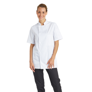 BLANC - Veste de cuisine manches courtes professionnelle de travail à manches courtes mixte serveur hôtel restauration cuisine