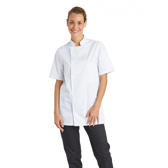 BLANC - Veste de cuisine manches courtes professionnelle de travail à manches courtes mixte serveur restauration hôtel cuisine