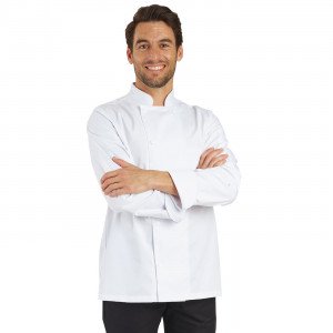 BLANC - Veste de cuisine manches longues professionnelle de travail à manches longues mixte restaurant serveur cuisine hôtel
