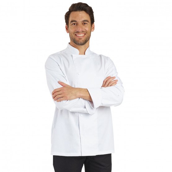 BLANC - Veste de cuisine manches longues professionnelle de travail à manches longues mixte serveur restauration hôtel cuisine