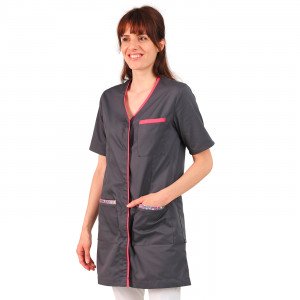 ARDOISE/FLEURS - Blouse professionnelle de travail à manches courtes femme entretien auxiliaire de vie menage aide a domicile