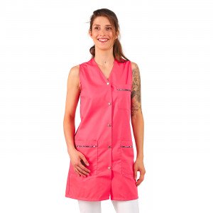 FUCHSIA/WAX - Blouse professionnelle de travail blanche sans manches femme entretien auxiliaire de vie menage aide a domicile