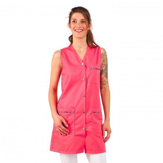 FUCHSIA/WAX - Blouse professionnelle de travail blanche sans manches femme entretien auxiliaire de vie menage aide a domicile
