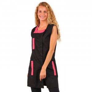 NOIR/FUCHSIA - Blouse professionnelle de travail sans manches femme menage aide a domicile entretien auxiliaire de vie