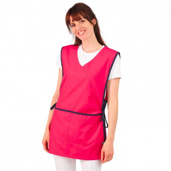 FUCHSIA/MARINE - Chasuble tablier blouse professionnel femme entretien aide a domicile menage auxiliaire de vie