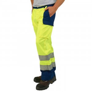 JAUNE/MARINE - Pantalon haute visibilité professionnel de travail homme logistique artisan manutention chantier