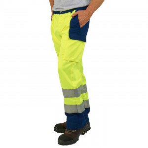 JAUNE/MARINE - Pantalon haute visibilité professionnel de travail homme manutention chantier transport artisan