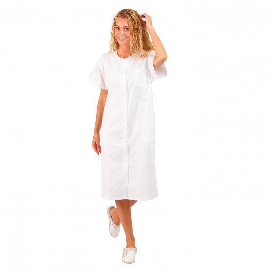 BLANC - Blouse professionnelle de travail blanche à manches courtes kimono femme hôtel médical restauration infirmier