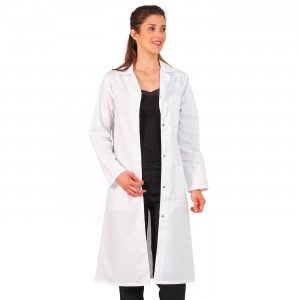 BLANC - Blouse professionnelle de travail blanche à manches longues 100% coton femme - PROMO restauration médical serveur infirm