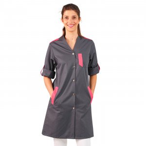 ARDOISE/FUCHSIA - Blouse professionnelle de travail à manches transformables femme foyer entretien crèche menage