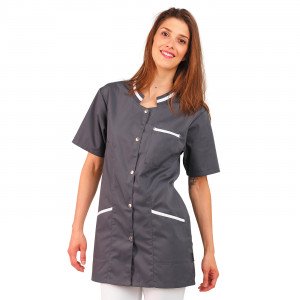 PRUNILLE/BLANC - Tunique professionnelle de travail blanche à manches courtes femme - PROMO auxiliaire de vie infirmier aide a 