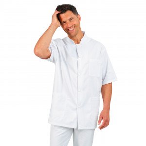 BLANC - Veste col officier professionnelle de travail blanche à manches courtes mixte infirmier aide a domicile médical auxiliai