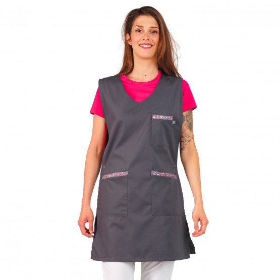 ARDOISE/FLEURS - Chasuble tablier blouse professionnel femme entretien auxiliaire de vie menage aide a domicile