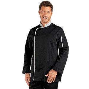 NOIR/PERLE - Veste de cuisine manches longues professionnelle de travail à manches longues homme hôtel cuisine restaurant serveu