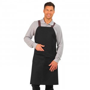 NOIR - Tablier de cuisine professionnel noir BIO 100% coton mixte restaurant restauration cuisine hôtel